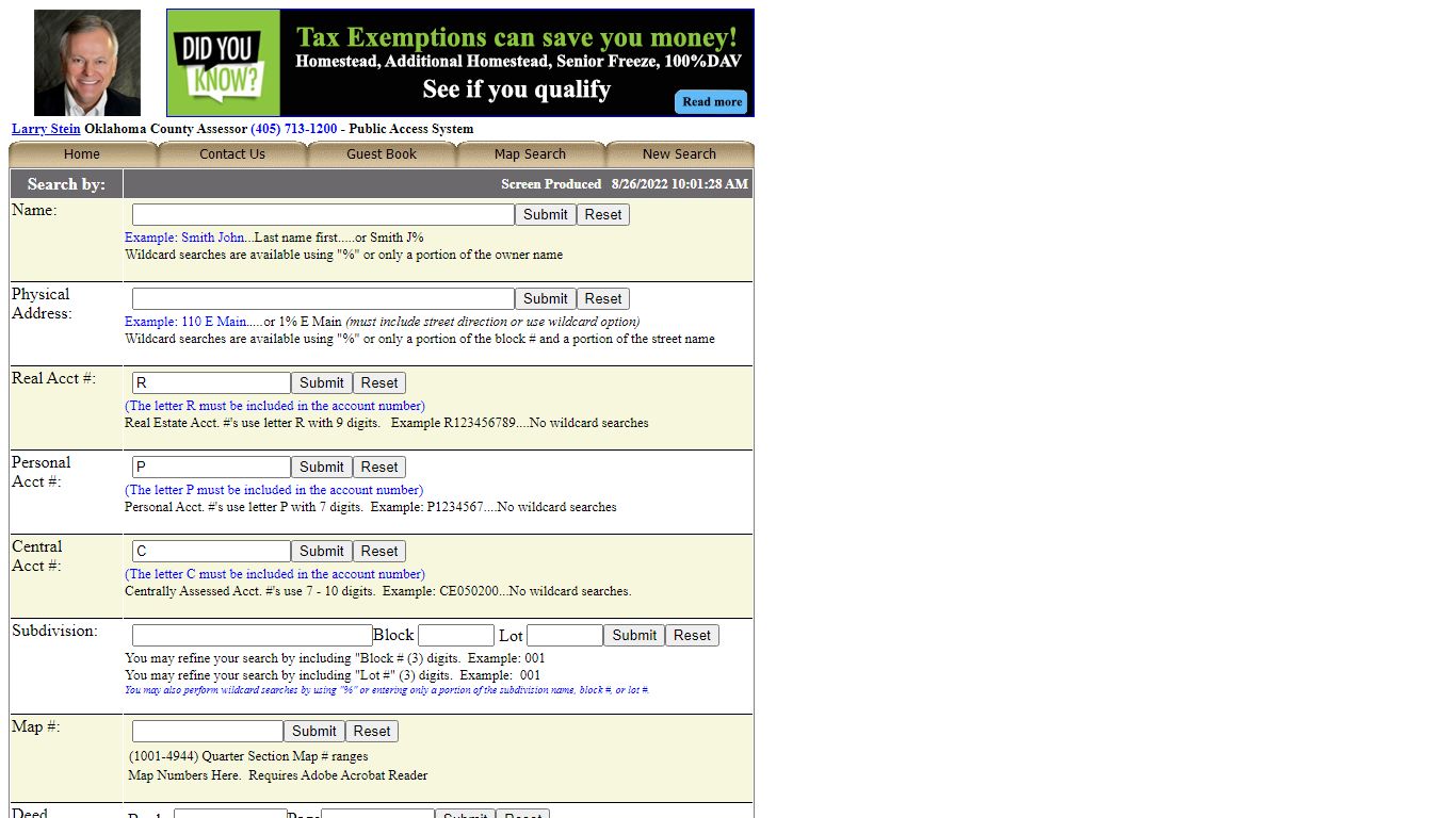WP50 Oklahoma County Assessor Default Search Page